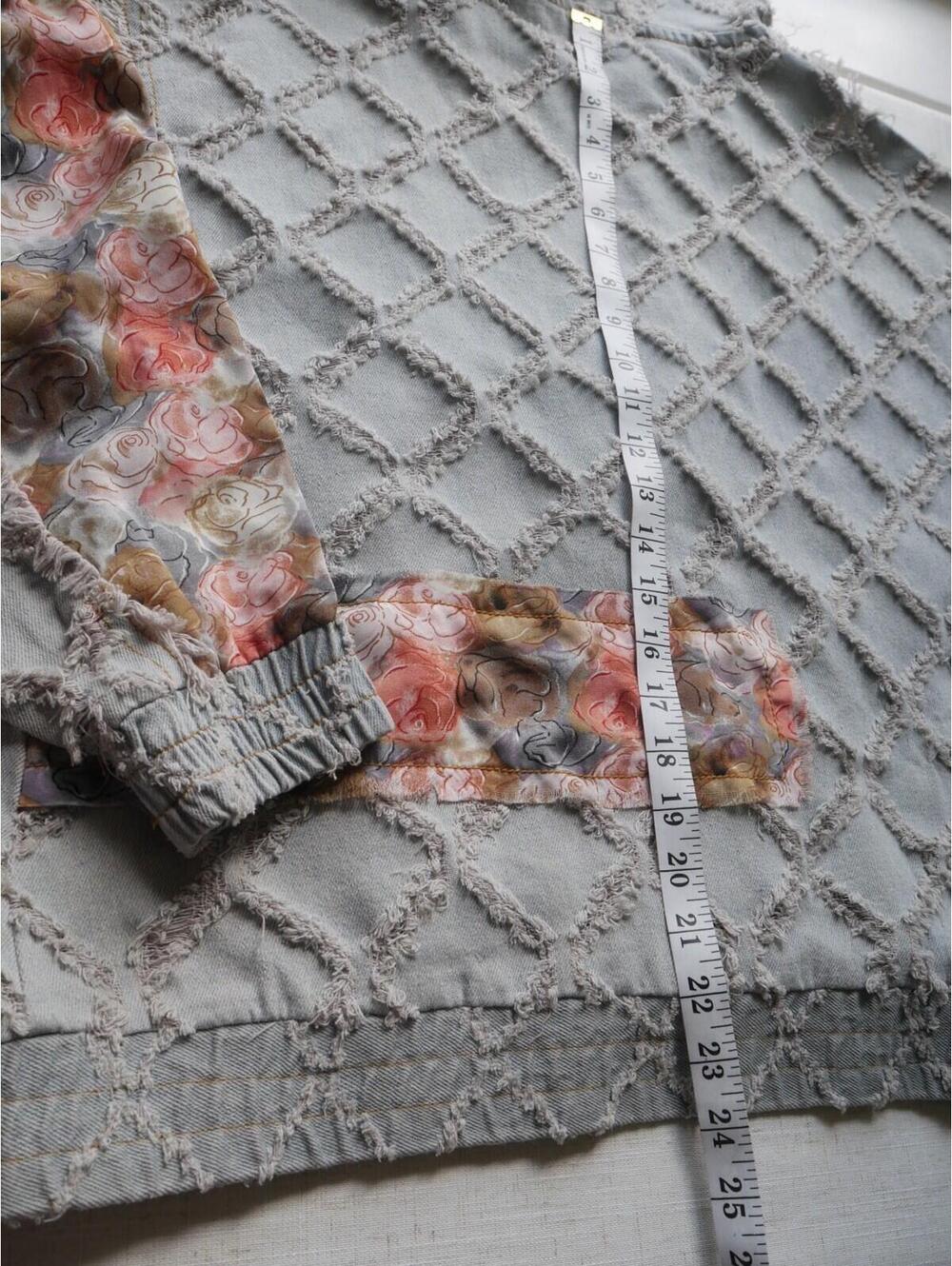 POL Womens S Oversized Distressed Denim Hoodie Floral Patchwork Frayed Jacket - Picture 7 of 12
